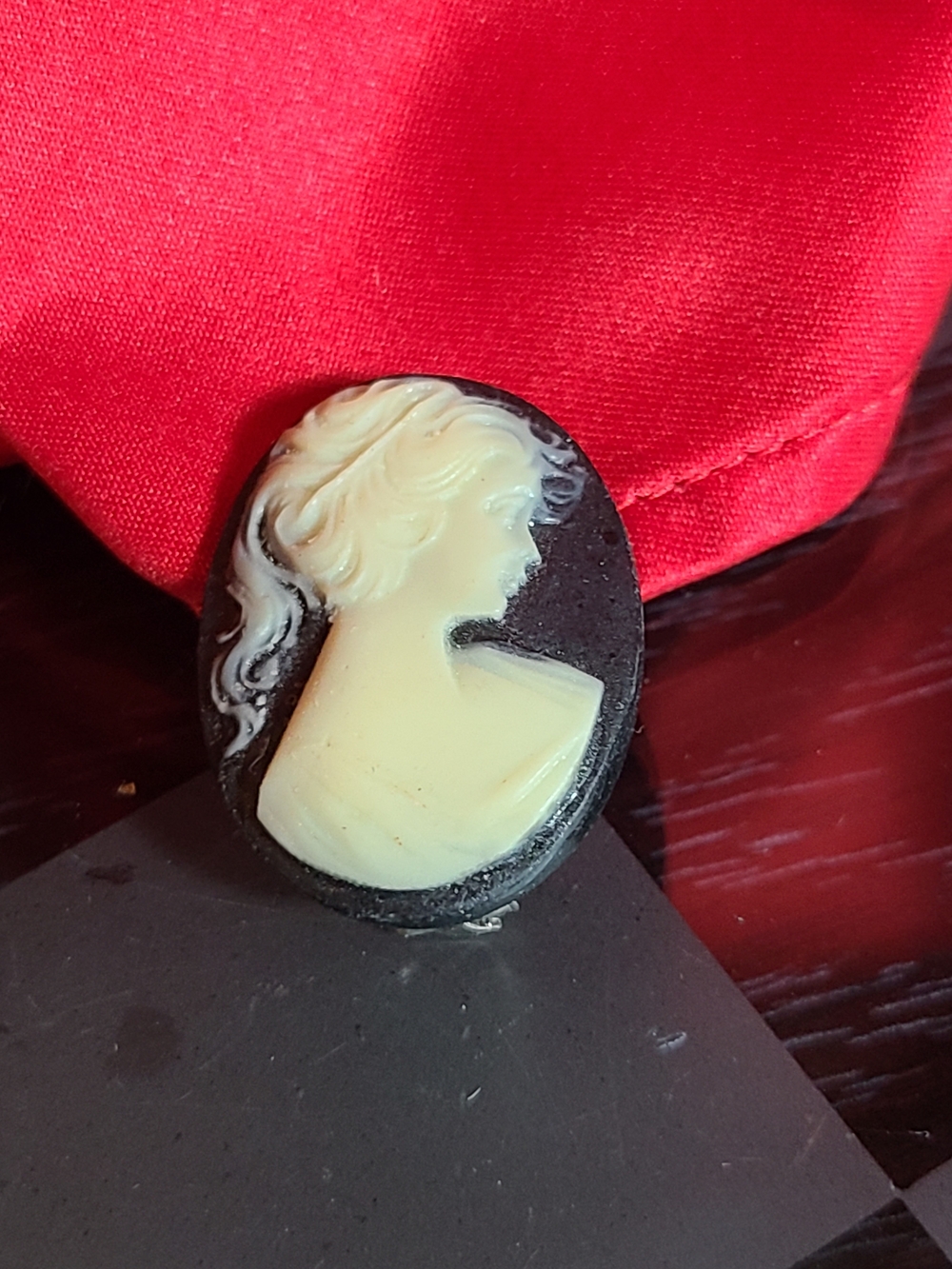 Vintage Black and Cream Cameo Brooch - Women Jewelry